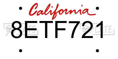 8ETF721 California License Plate