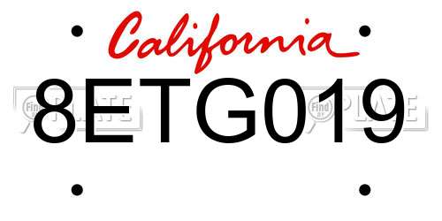 8ETG019 California License Plate