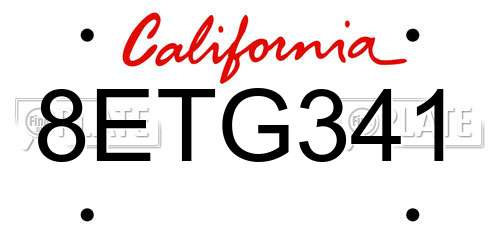 8ETG341 California License Plate