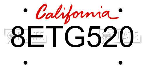 8ETG520 California License Plate