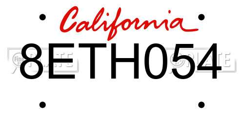 8ETH054 California License Plate