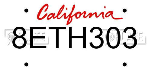 8ETH303 California License Plate
