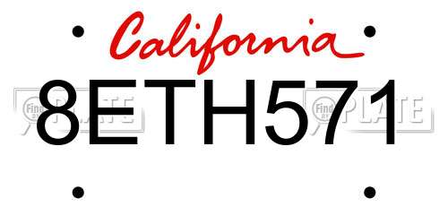 8ETH571 California License Plate