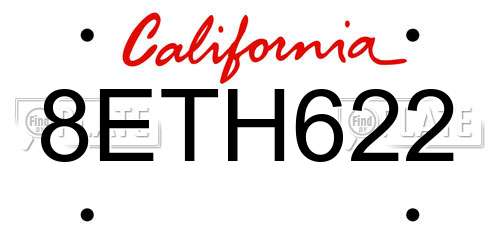 8ETH622 California License Plate