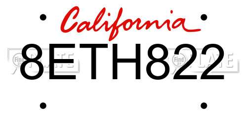 8ETH822 California License Plate