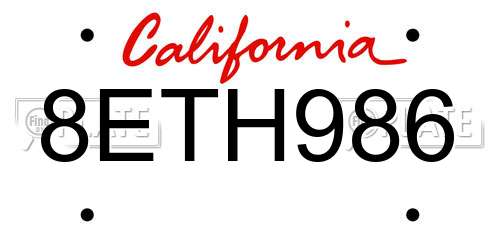8ETH986 California License Plate