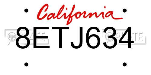 8ETJ634 California License Plate