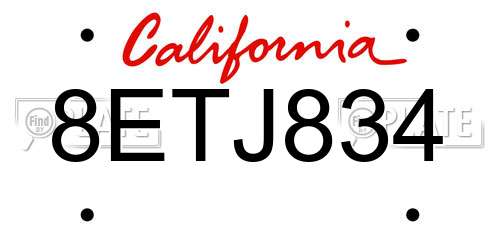 8ETJ834 California License Plate