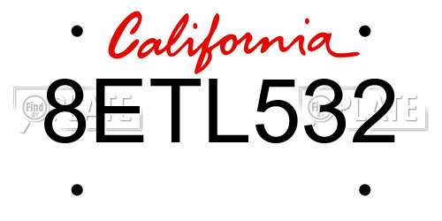 8ETL532 California License Plate