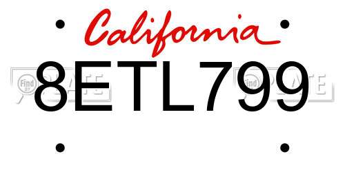 8ETL799 California License Plate