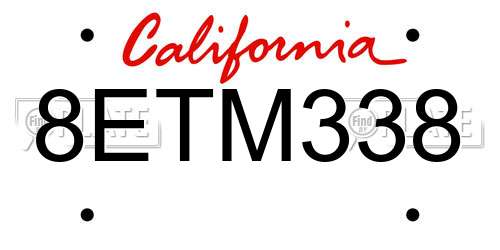 8ETM338 California License Plate
