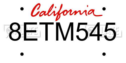 8ETM545 California License Plate