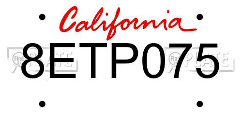 8ETP075 California License Plate