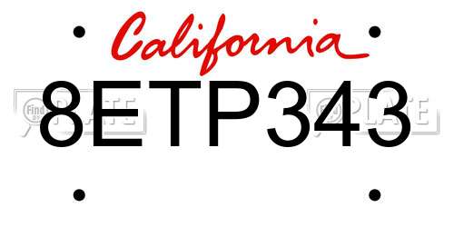 8ETP343 California License Plate