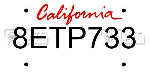 8ETP733 California License Plate