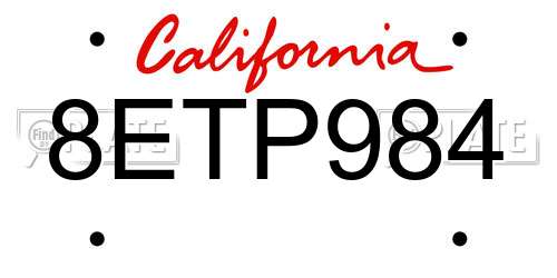 8ETP984 California License Plate