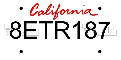 8ETR187 California License Plate