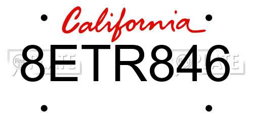 8ETR846 California License Plate