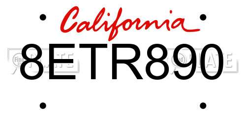 8ETR890 California License Plate