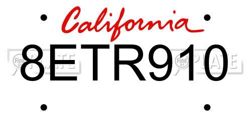 8ETR910 California License Plate