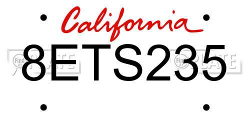 8ETS235 California License Plate