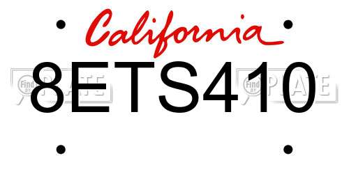 8ETS410 California License Plate