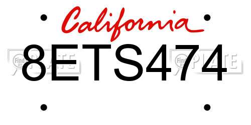 8ETS474 California License Plate