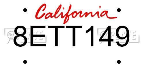 8ETT149 California License Plate