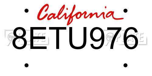 8ETU976 California License Plate