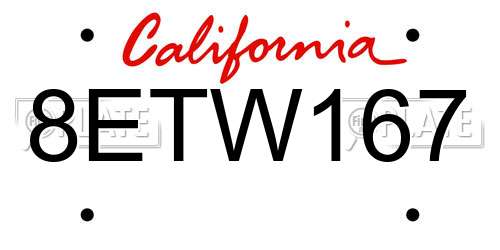 8ETW167 California License Plate