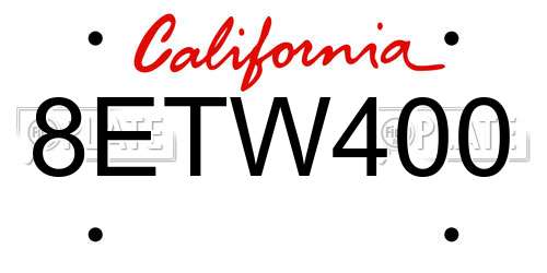 8ETW400 California License Plate