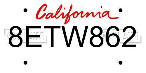 8ETW862 California License Plate