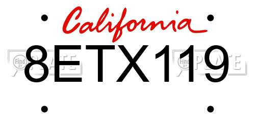 8ETX119 California License Plate