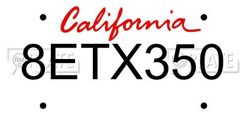 8ETX350 California License Plate