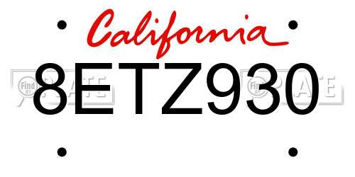 8ETZ930 California License Plate