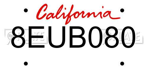 8EUB080 California License Plate