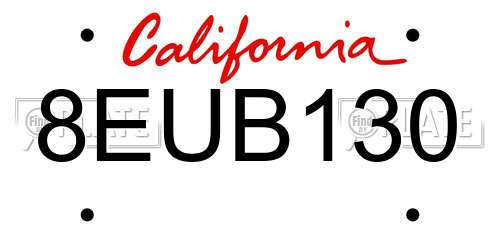 8EUB130 California License Plate
