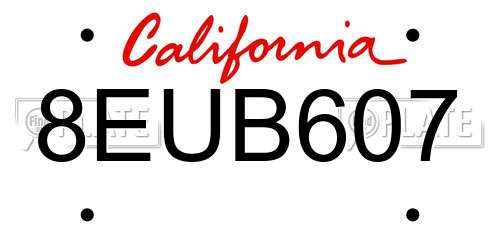 8EUB607 California License Plate