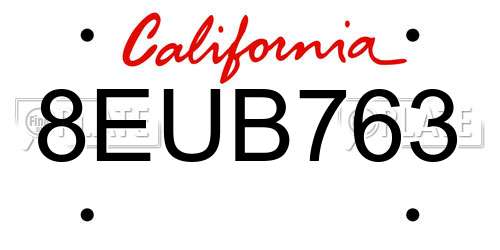 8EUB763 California License Plate