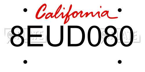 8EUD080 California License Plate