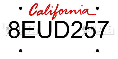 8EUD257 California License Plate