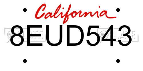8EUD543 California License Plate