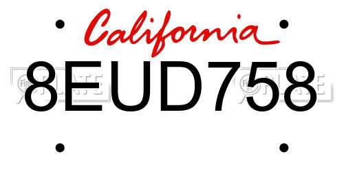 8EUD758 California License Plate