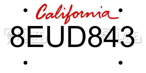 8EUD843 California License Plate