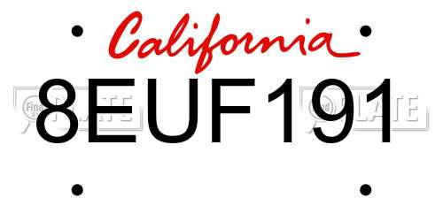 8EUF191 California License Plate