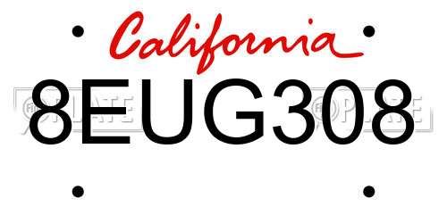 8EUG308 California License Plate
