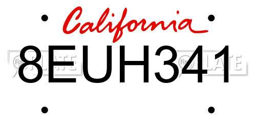 8EUH341 California License Plate
