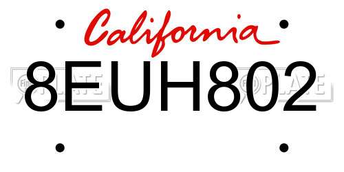 8EUH802 California License Plate