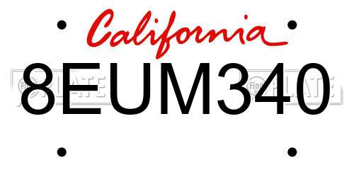 8EUM340 California License Plate
