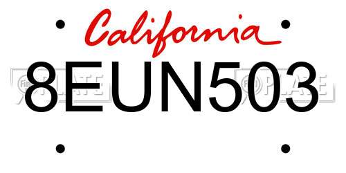 8EUN503 California License Plate